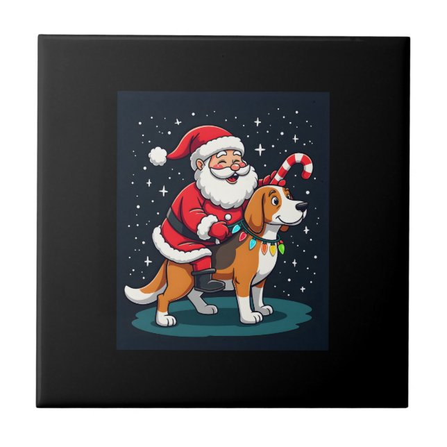 Beagle Xmas Lighting Santa Riding Beagle Dog Chris Tile (Front)