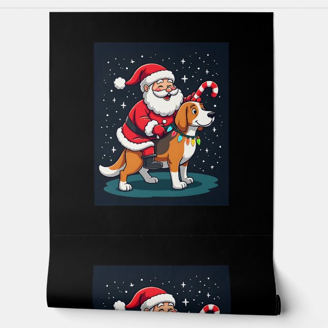 Beagle Xmas Lighting Santa Riding Beagle Dog Chris Wallpaper (Unrolling)