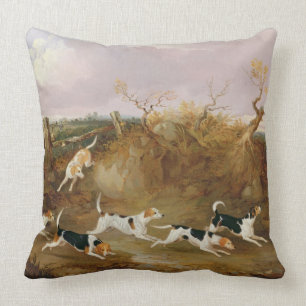 Beagles in Full Cry, 1845 (oil on canvas) Throw Pillow