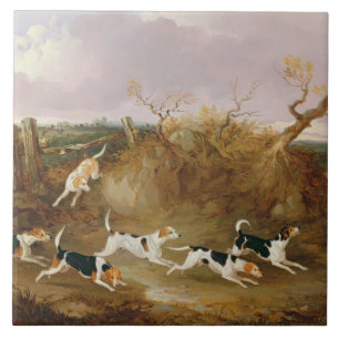 Beagles in Full Cry, 1845 (oil on canvas) Tile