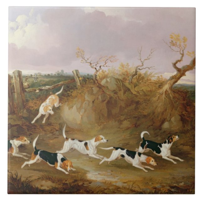 Beagles in Full Cry, 1845 (oil on canvas) Tile (Front)