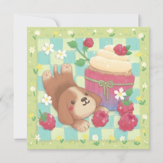 Beagle's Picnic Day with Raspberry Cupcake Card (Front)