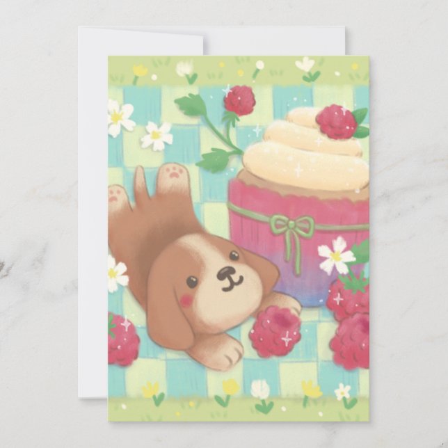 Beagle's Picnic Day with Raspberry Cupcake Invitation (Front)