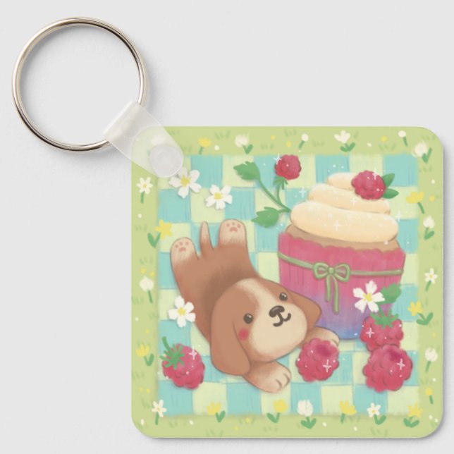 Beagle's Picnic Day with Raspberry Cupcake Keychain (Front)