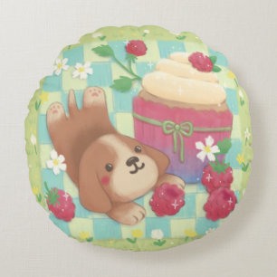 Beagle's Picnic Day with Raspberry Cupcake Round Pillow