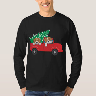 Beagles Riding A Red Truck Beagle Dog Christmas T-Shirt