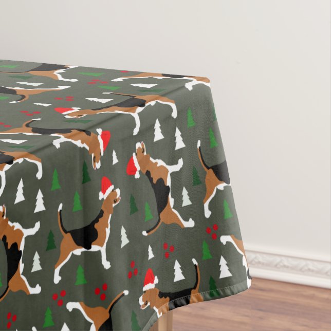 Beagles Santa Hats Christmas Holiday Festive Short Tablecloth (In Situ)