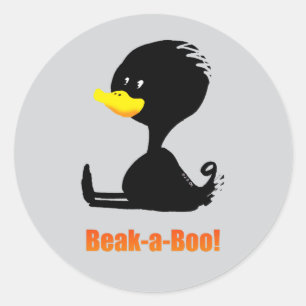Beak-a-Boo! Cute Cartoon Duck with Funny Pun Classic Round Sticker