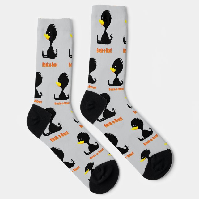 Beak-a-Boo! Cute Cartoon Duck with Funny Pun Socks (Right)