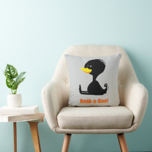 Beak-a-Boo! Cute Cartoon Duck with Funny Pun Throw Pillow