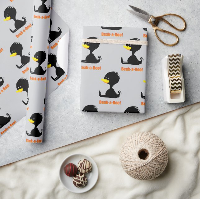 Beak-a-Boo! Cute Cartoon Duck with Funny Pun Wrapping Paper (Crafts)