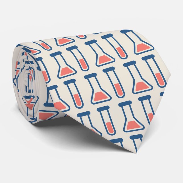 Beaker & Test Tube Science Themed Pattern Tie (Rolled)