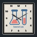 Beaker & Test Tube Science Themed Square Wall Clock<br><div class="desc">A clock with a cute drawing of a test tube and beaker. Perfect for science lovers.</div>