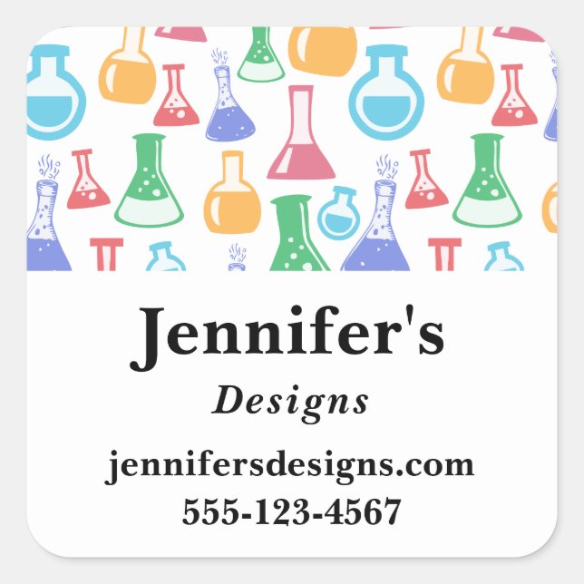 Beakers and Flasks Fun Pattern Business Square Sticker (Front)