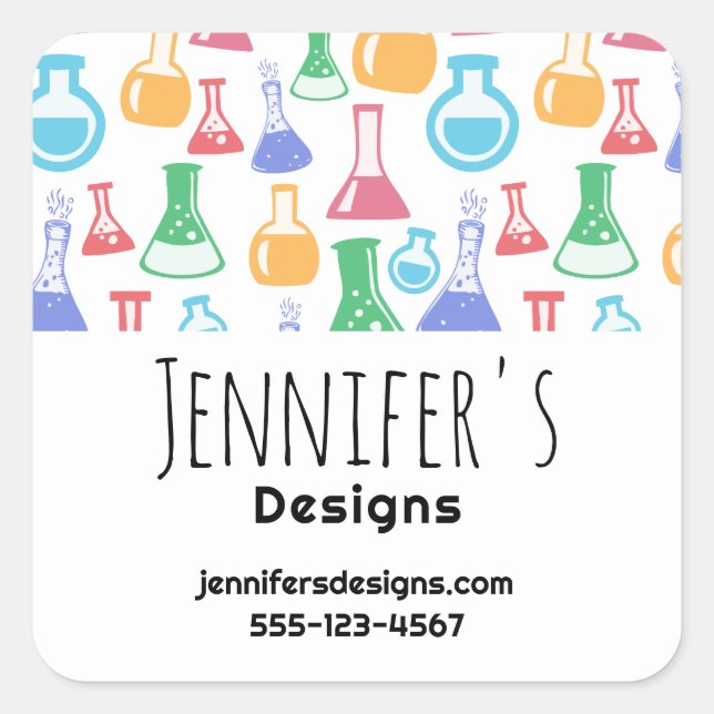 Beakers and Flasks Fun Pattern Business Square Sticker (Front)