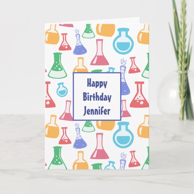 Beakers and Flasks Fun Science Pattern Birthday Card (Front)