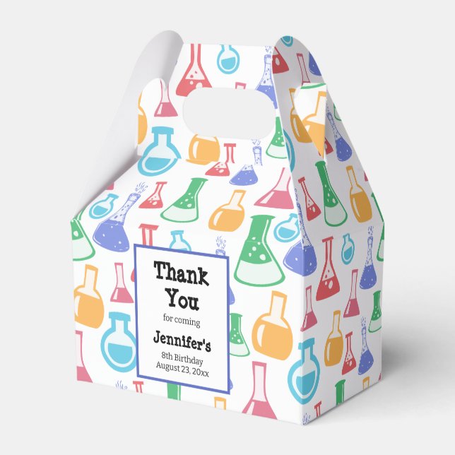 Beakers and Flasks Fun Science Pattern Birthday Favor Box (Front Side)