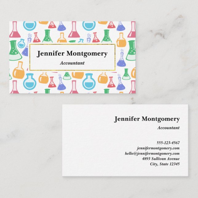 Beakers and Flasks Fun Science Pattern Business Card (Front/Back)