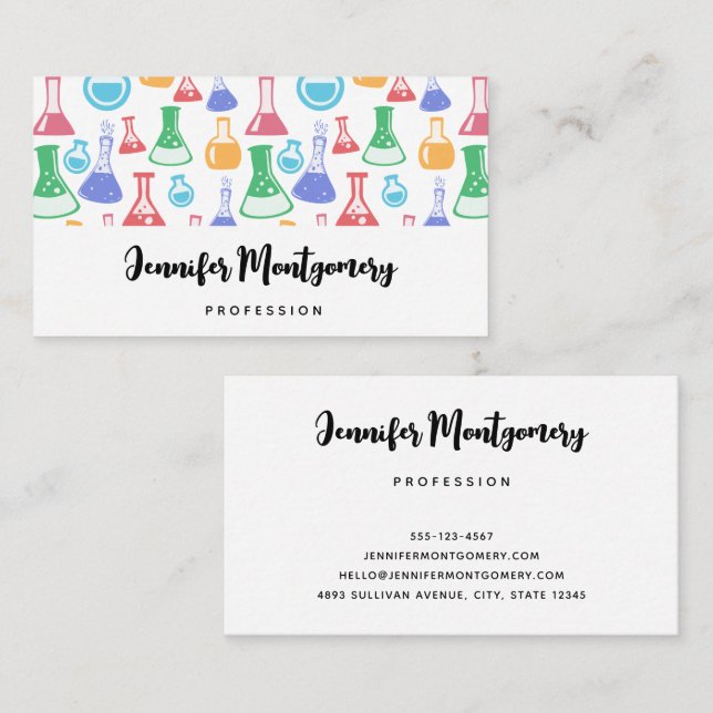 Beakers and Flasks Fun Science Pattern Business Card (Front/Back)