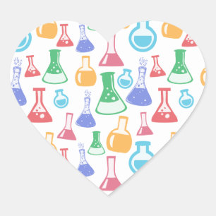 Beakers and Flasks Fun Science Pattern Heart Sticker