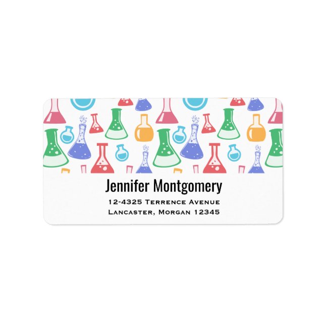Beakers and Flasks Fun Science Pattern Label (Front)