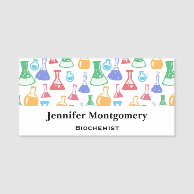 Beakers and Flasks Fun Science Pattern Name Tag (Front)
