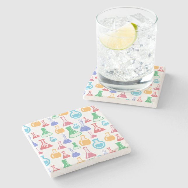 Beakers and Flasks Fun Science Pattern Stone Coaster (Side)