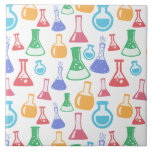 Beakers and Flasks Fun Science Pattern Tile<br><div class="desc">Ceramic tile with a fun and colourful pattern. Research scientist vibe with beakers and flasks of different shapes and sizes in bright happy colours.</div>