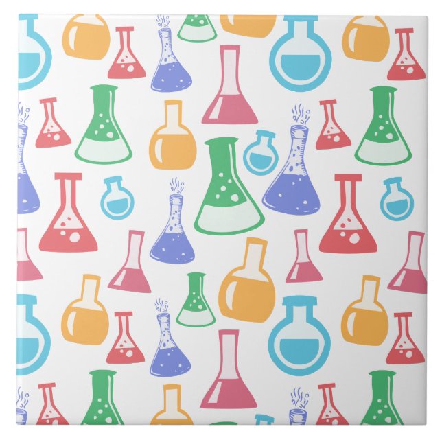 Beakers and Flasks Fun Science Pattern Tile (Front)