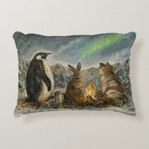 Beam Lingering Whimsical Aurora Animals Painting Accent Pillow