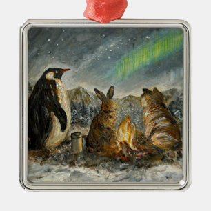 Beam Lingering Whimsical Aurora Animals Painting Metal Ornament
