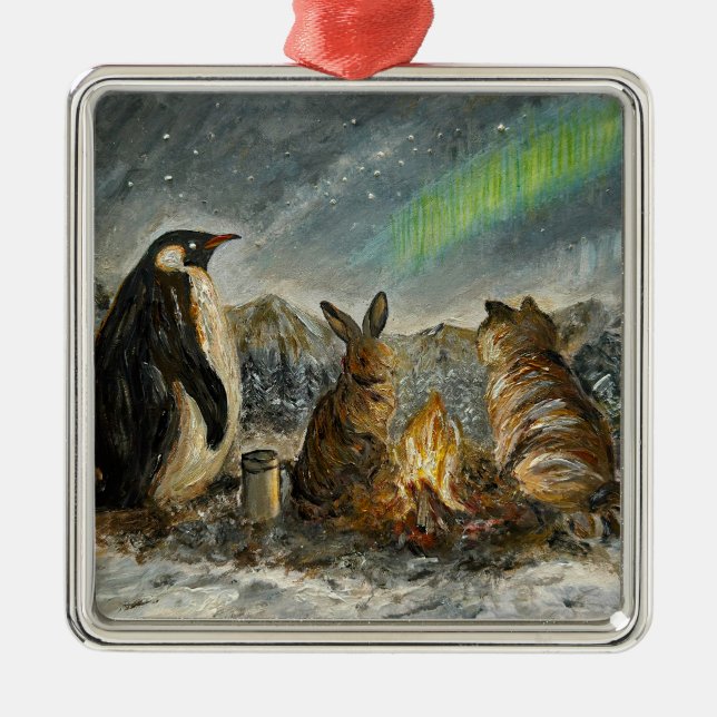 Beam Lingering Whimsical Aurora Animals Painting Metal Ornament (Front)