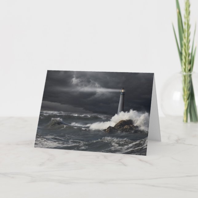Beam of Light Shining into Stormy Ocean Card (Front)