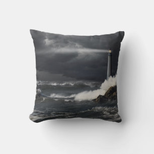 Beam of Light Shining into Stormy Ocean Throw Pillow