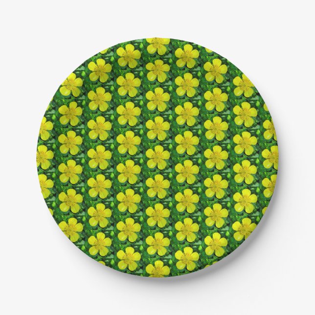 Beaming Buttercup Flower. Paper Plate (Front)