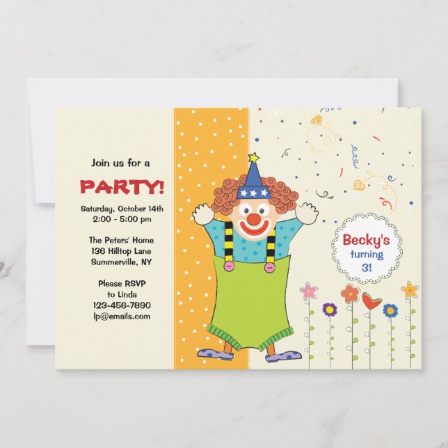 Beaming Clown Invitation (Front)