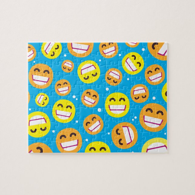 Beaming Face Smiling Eyes Cute Custom Colours Emoj Jigsaw Puzzle (Horizontal)