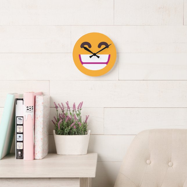 Beaming Face Smiling Eyes Cute Custom Colours Emoj Round Clock (Reading Room)