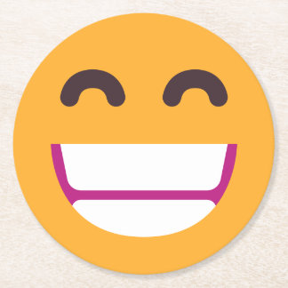 Beaming Face Smiling Eyes Cute Custom Colours Emoj Round Paper Coaster
