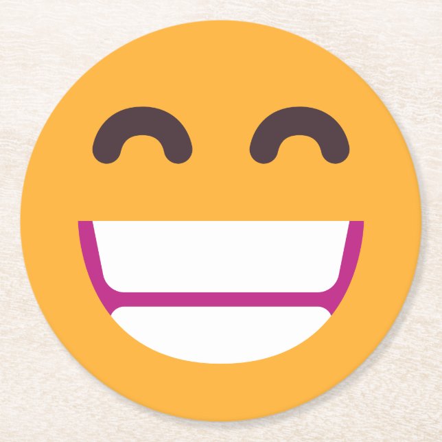 Beaming Face Smiling Eyes Cute Custom Colours Emoj Round Paper Coaster (Front)
