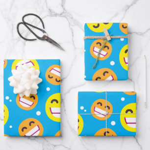 Beaming Face Smiling Eyes Emojis Editable Colors Wrapping Paper Sheet
