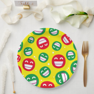 Beaming Face Smiling Eyes Emojis Red Green Yellow Paper Plate