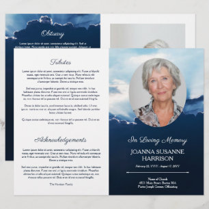 Beams of Light Oval Photo Blue Funeral Program