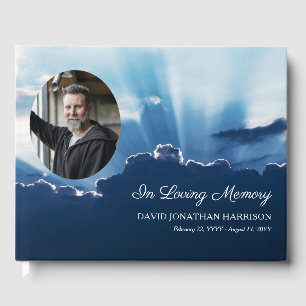 Beams of Light Oval Photo In Loving Memory Funeral Guest Book