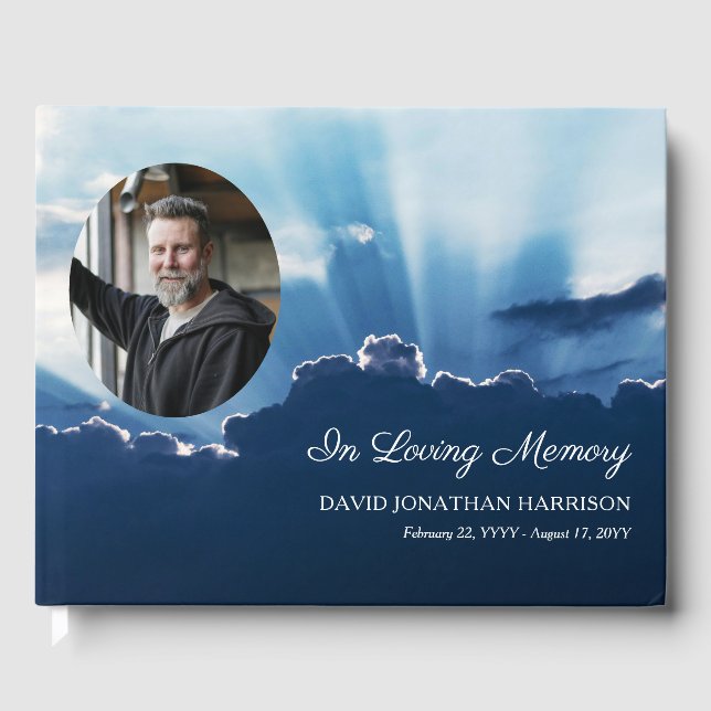 Beams of Light Oval Photo In Loving Memory Funeral Guest Book (Front)