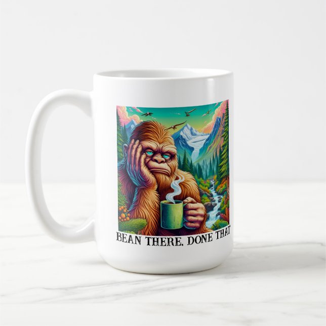 Bean There, Done That - Funny Bigfoot Design Coffee Mug (Left)