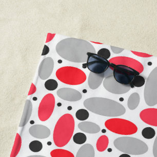 beans and peas retro red grey white pattern beach towel