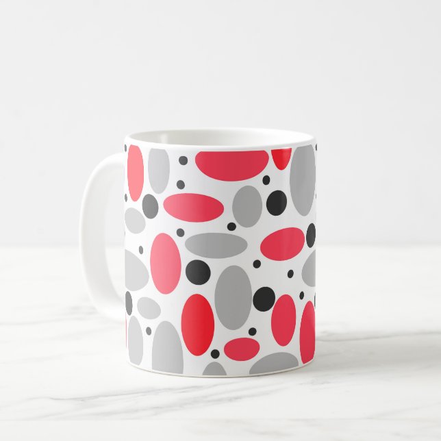 beans and peas retro red grey white pattern coffee mug (Front Left)