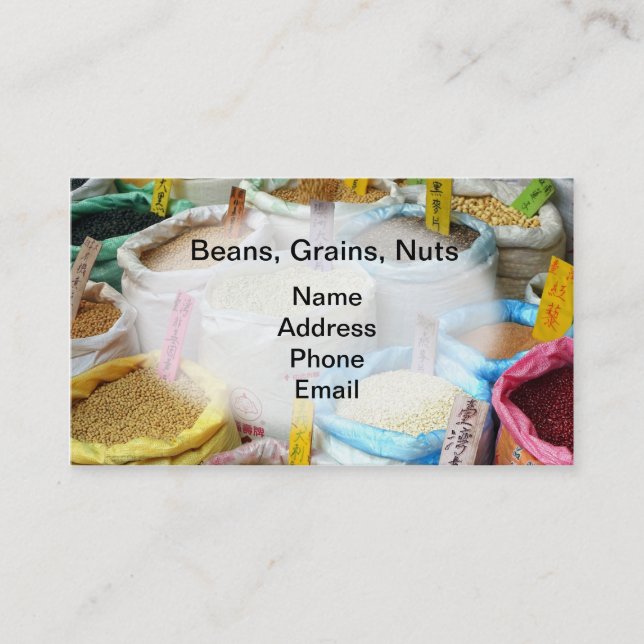 Beans, Grains and Nuts for Sale in Big Sacks Business Card (Front)