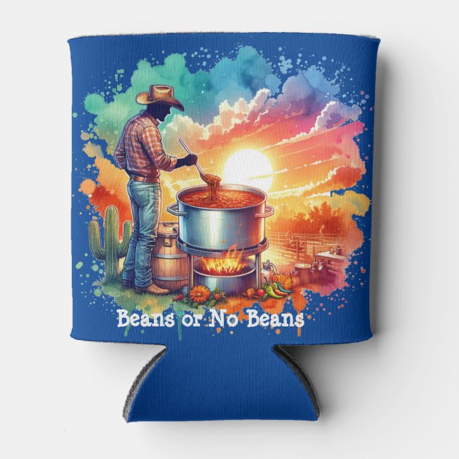 Beans or No Beans Chili Cooking Cowboy 1 Can Cooler (Front)